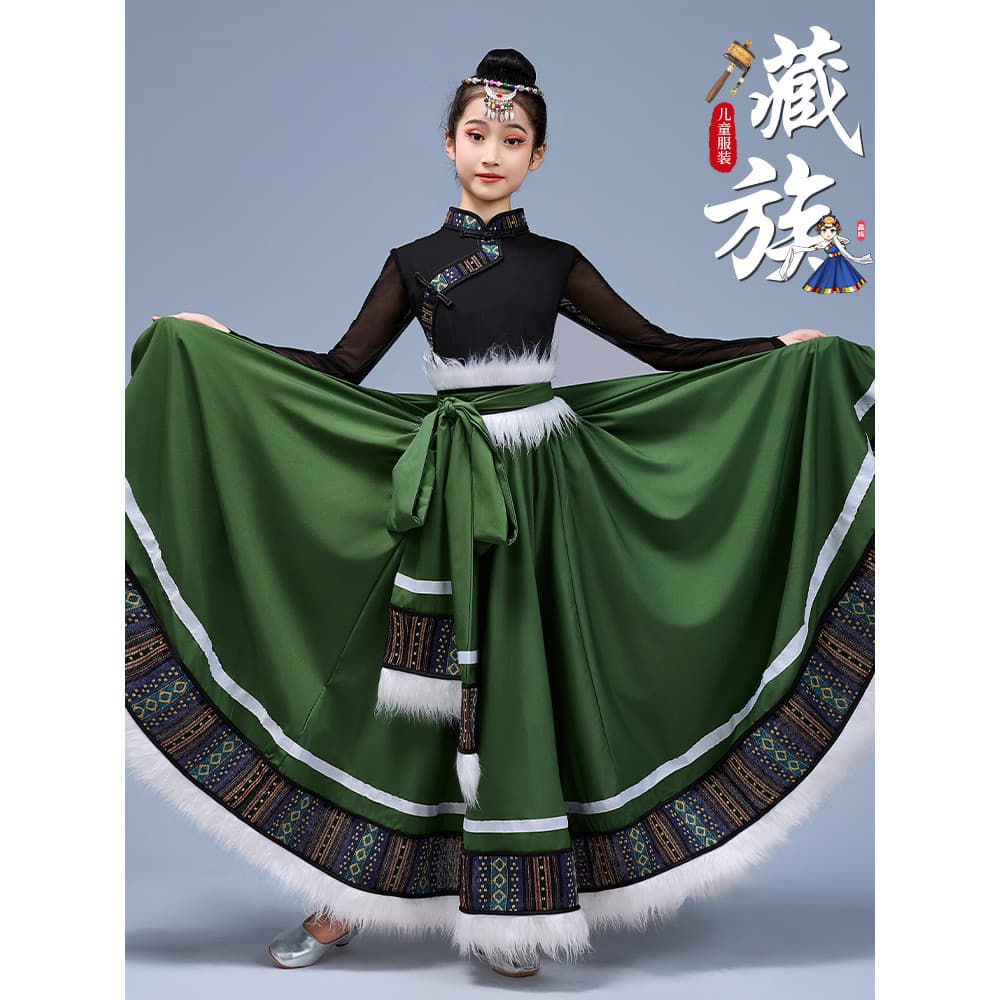 Traje tibetano crianças mulheres Robe tibetano traje de dança tibetana minoria étnica traje de dança tibetana dança tibe