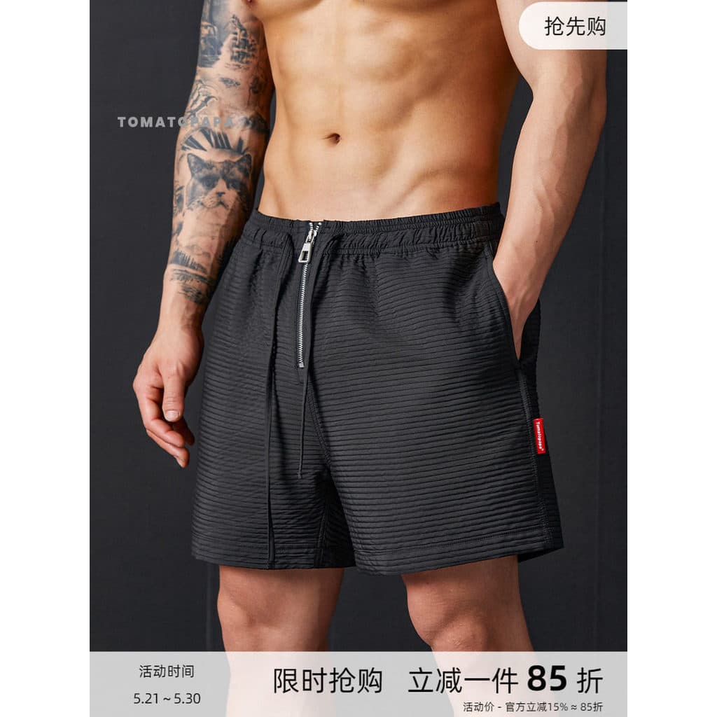 TOMATOPA Shorts Masculino Cintura Elástica Zíper Esportes Americano Shorts Soltos Casual Calças Retas de Cinco Pontos