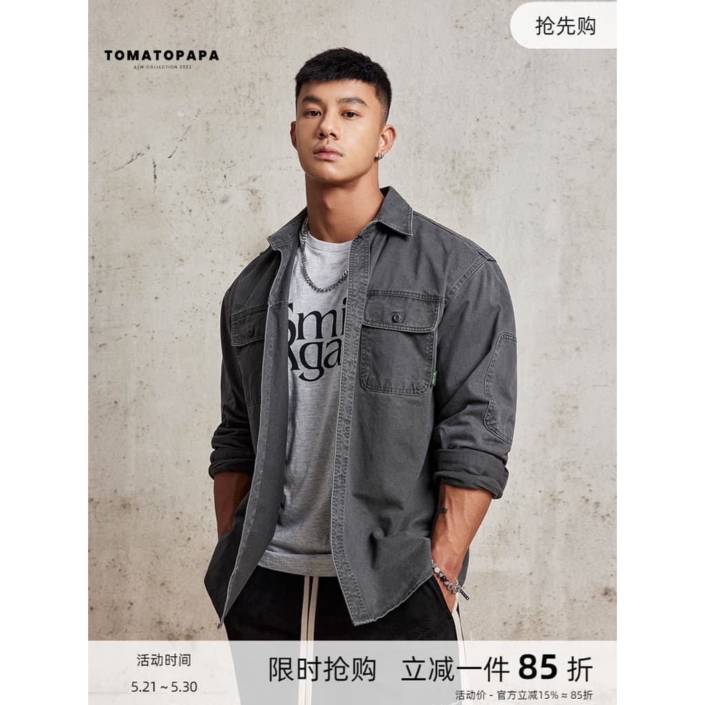 TOMATEPAPA Outono Inverno Novo Estilo Camisa Masculina Americana Na Moda High Street Estilo Jaqueta Solta Cargo Jaqueta