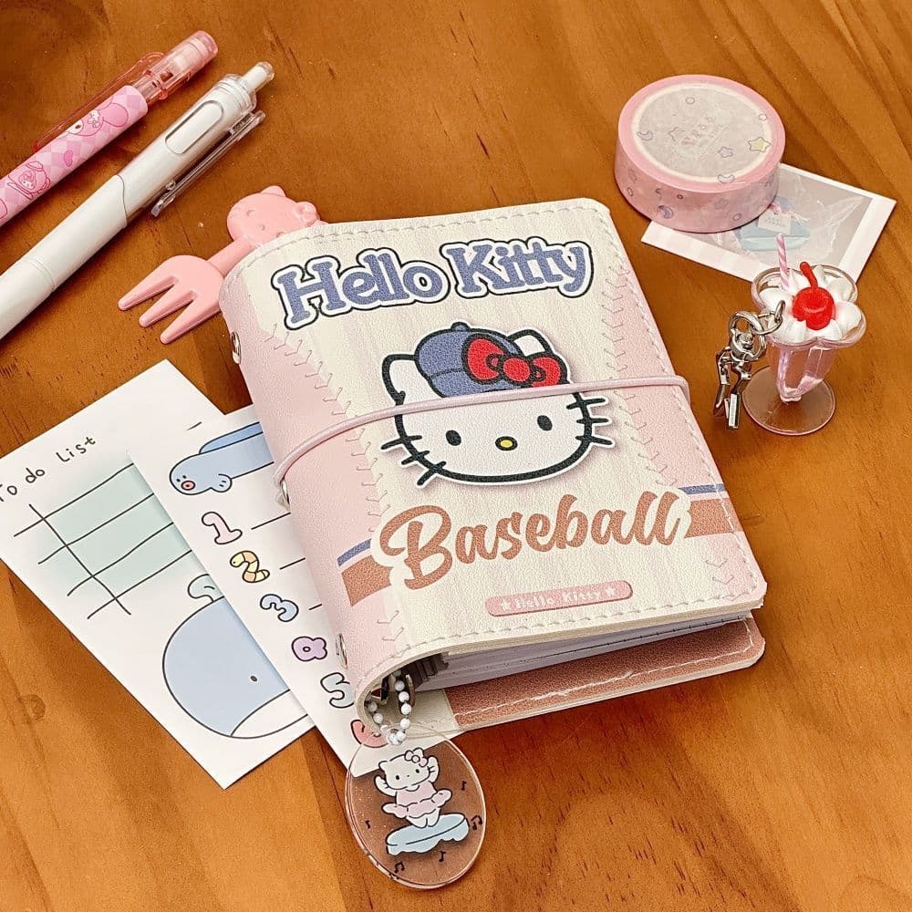 Beisebol Hello Kitty m5 couro macio folhas soltas caderno manual estilo japonês bloco de notas de alto valor portátil ca