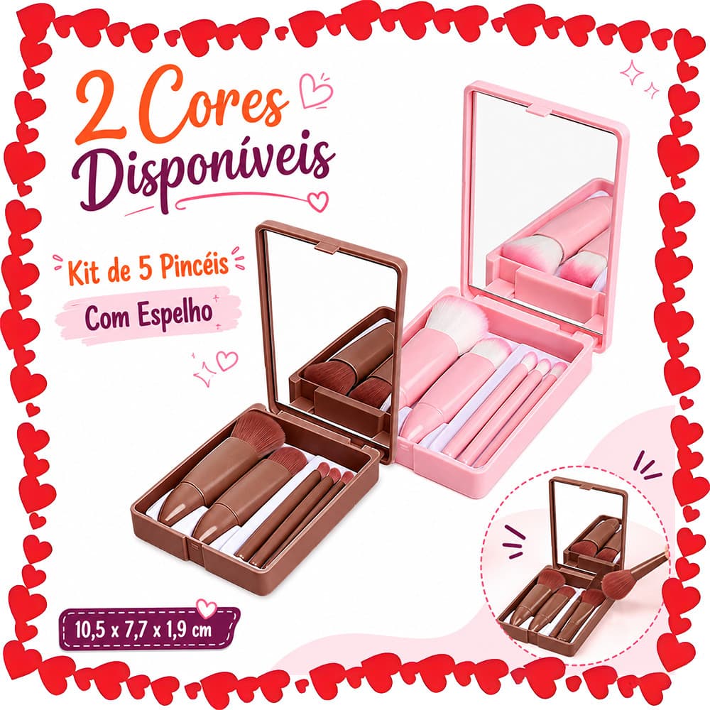 Conjunto de Maquiagem 6/12 Peças com 5 Pincéis e Estojo Compacto com Espelho para Uso Diário, Bolsa e Viagem
