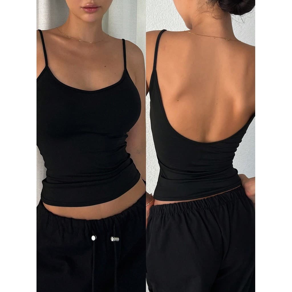 Regata Feminina Slim Fit Decotada Nas Costas Alcinha Básica Justa Suplex Moda Y2K Dia a Dia Academia Casual
