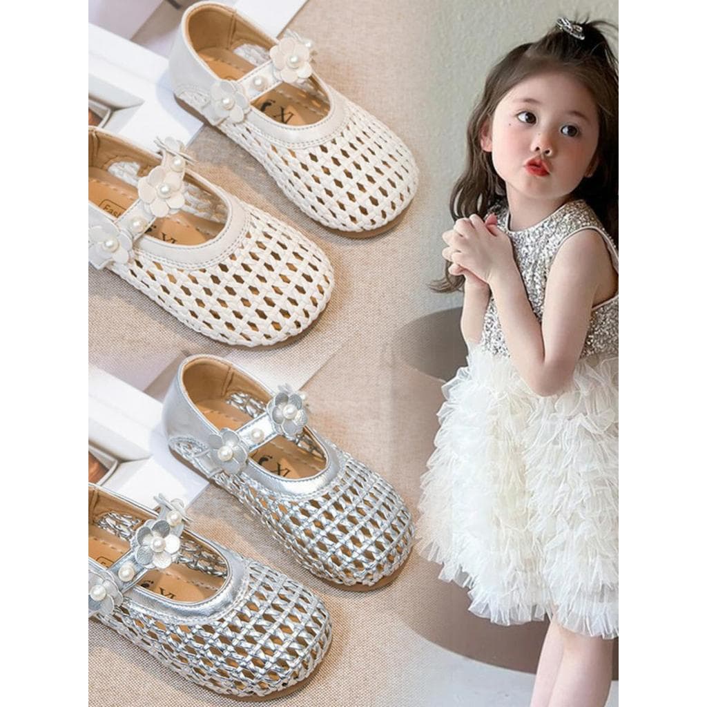 Meninas sapatos de couro sandálias ocas 2026 primavera verão novo estilo crianças buraco sapatos Anti-deslizamento médio