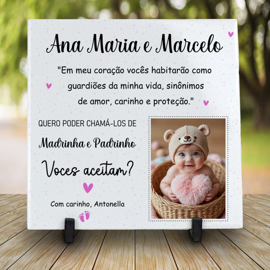 Azulejo Personalizado Convite para Dindos/Padrinhos