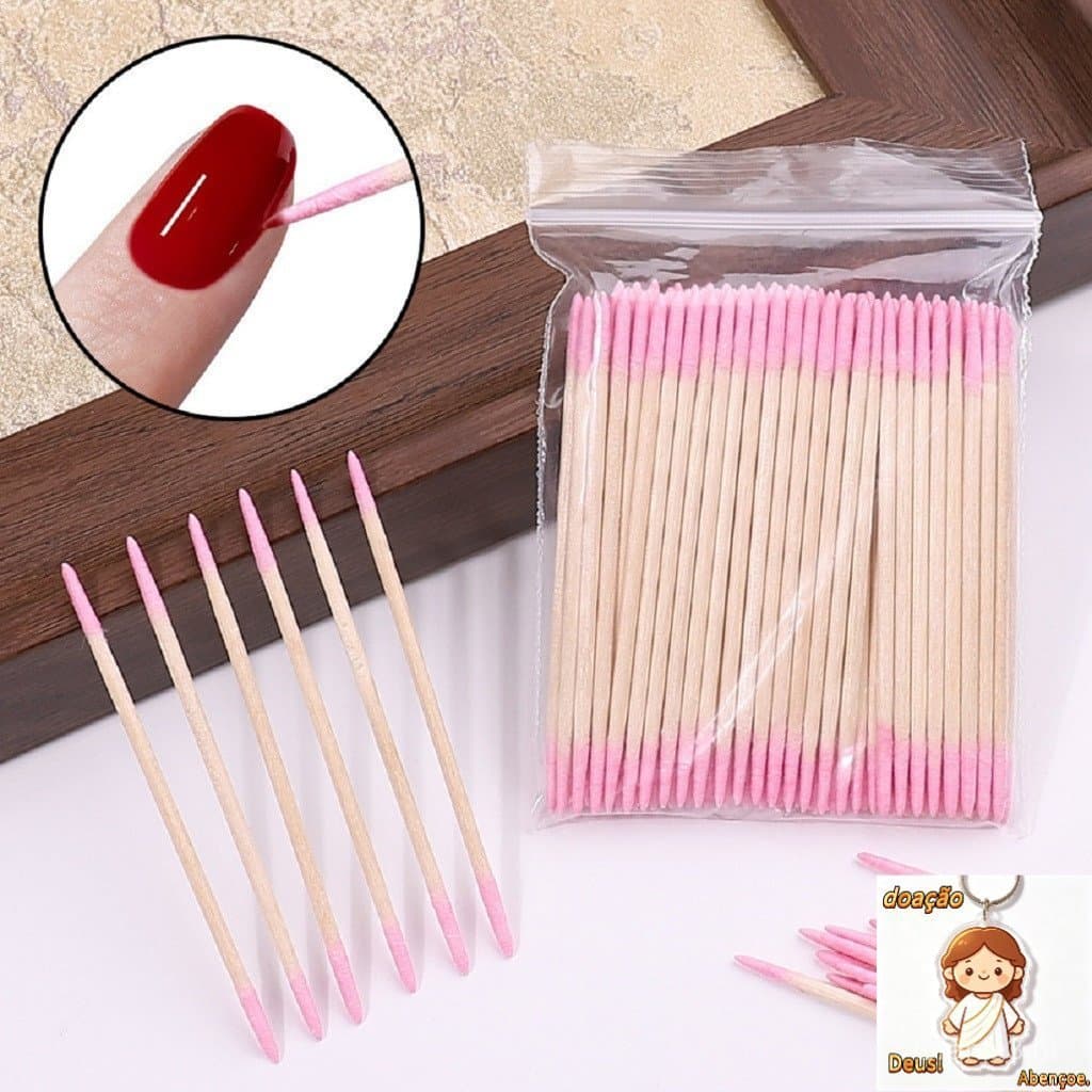 1000 Palitos com Algodão de Limpeza para Unhas Alinhamento Henna