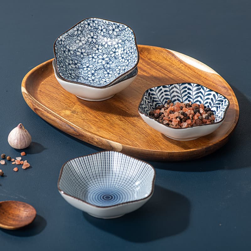 [Estoque pronto] Japonês Underglaze Cozinha Tempero Mergulhando Prato de Tempero Molho Prato Lateral Talheres de Cerâmic