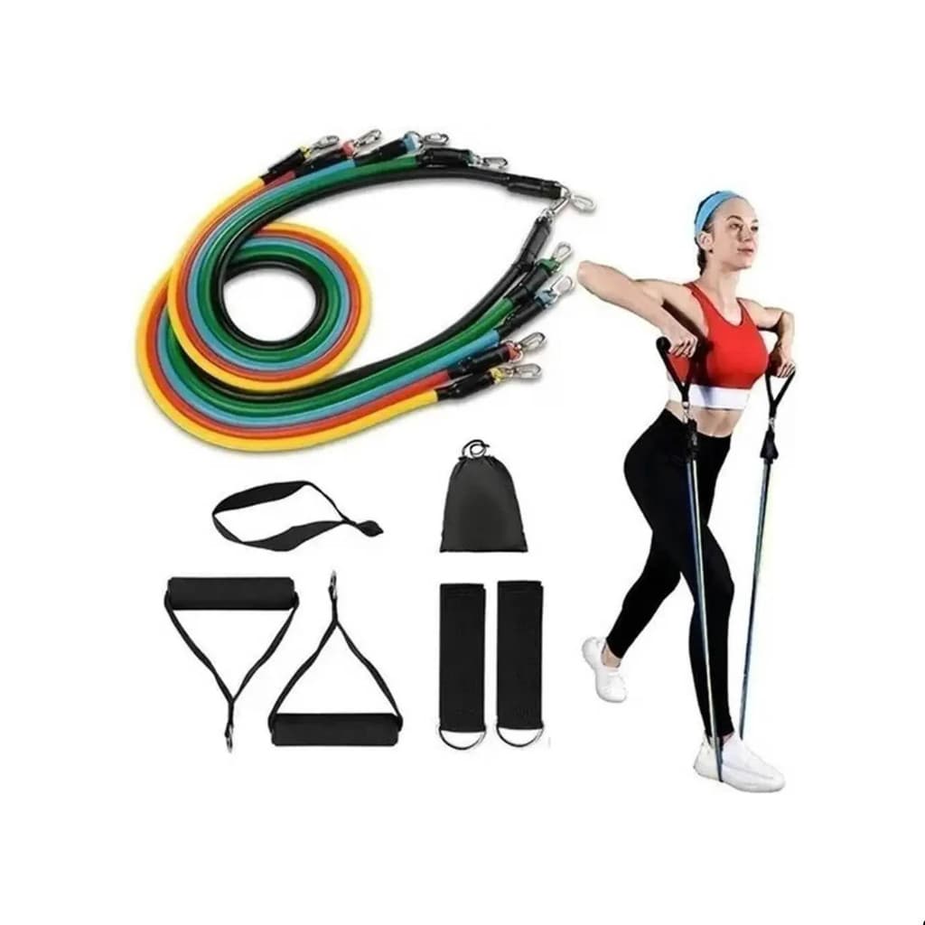 Kit Elástico Extensor 11 Peças Exercício Funcional Tubing Multicor