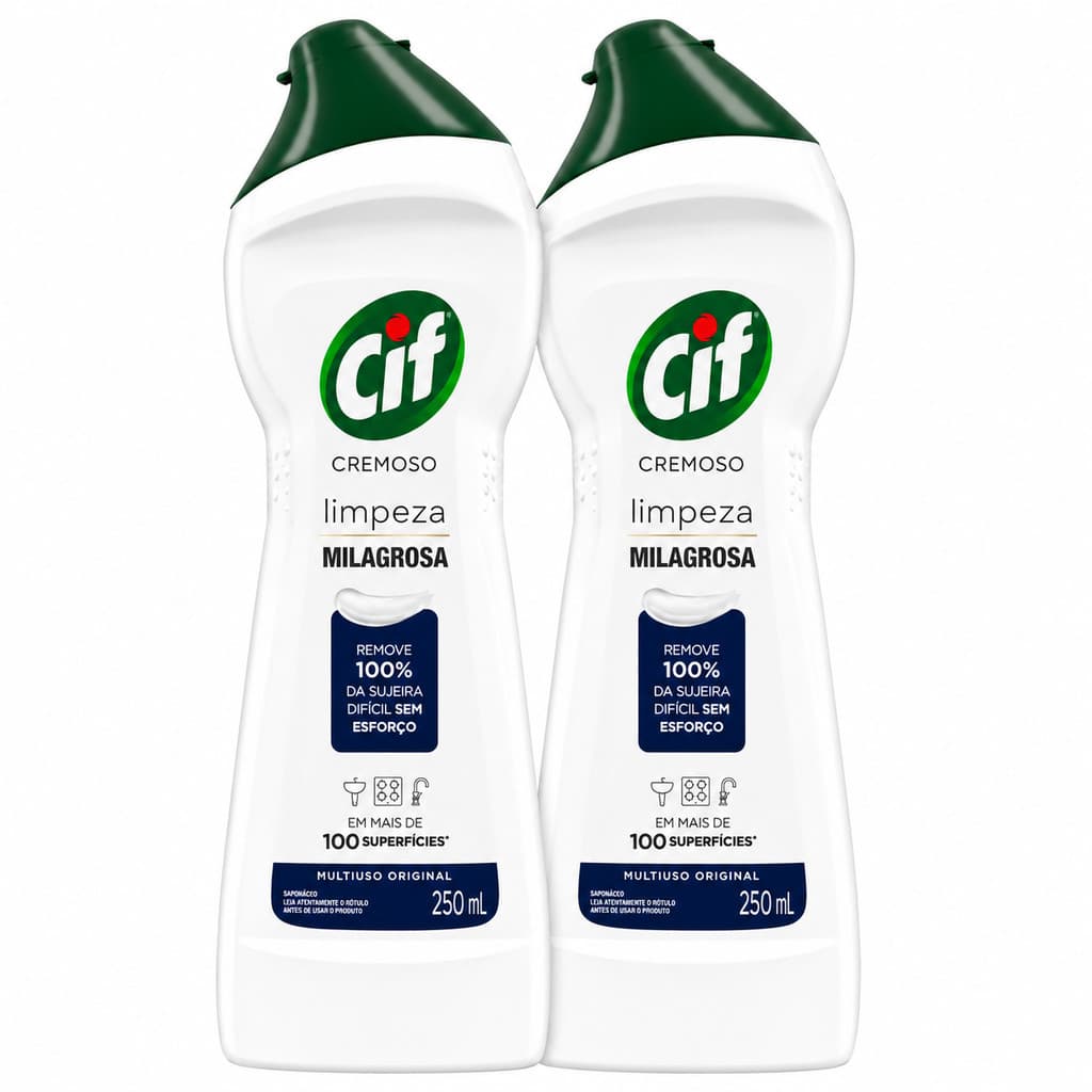 Kit 2x CIF Cremoso Limpeza Profunda Original 250ml Limpador Multiuso Remove Gordura e Sujeiras Difíceis