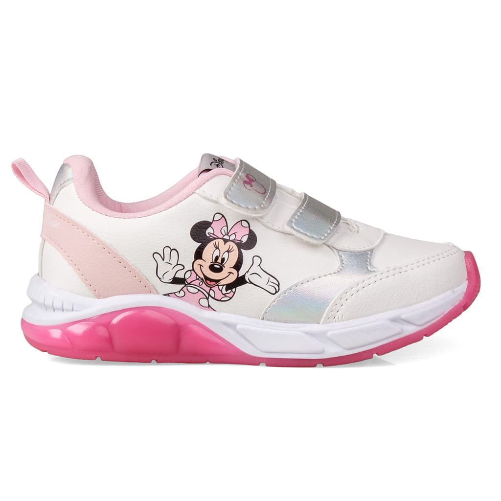 Tênis Infantil Feminino Com Luzinha LED Minnie Mouse Original Disney Velcro Refletivo Personagem Macio Original DMN04DY