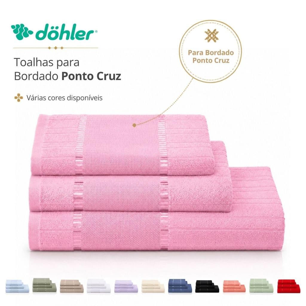 Jogo Toalhas Dohler Bella Para Bordar Ponto Cruz, Etamine – Banho, Rosto e Lavabo
