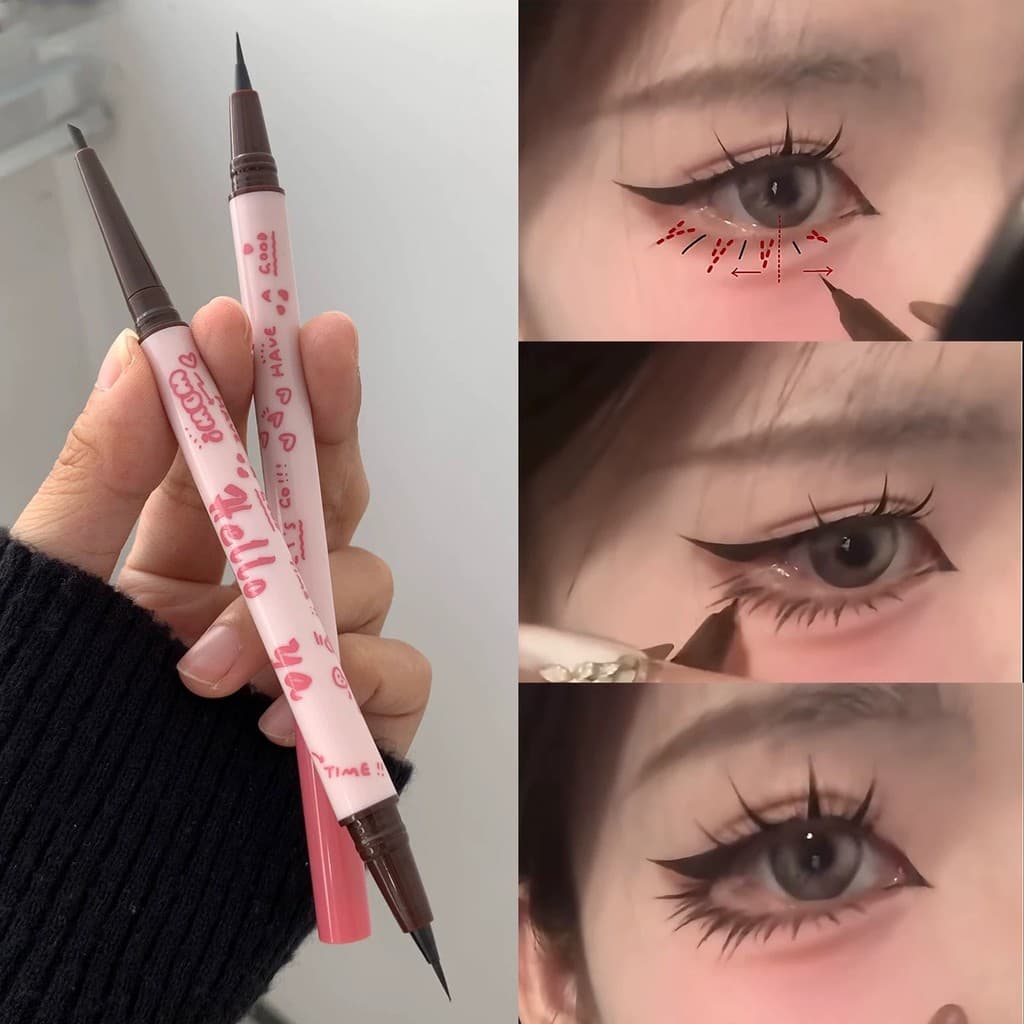 Delineador duplo fácil de usar, à prova d'água, de longa duração, sem manchas, caneta Gel ultrafina e baixa
