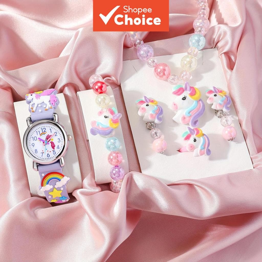 Bonito 3d Unicórnio Silicone Quartzo Crianças Relógio digital Com Mostrador Numeral Árabe E Conjunto De Pulseira De Char