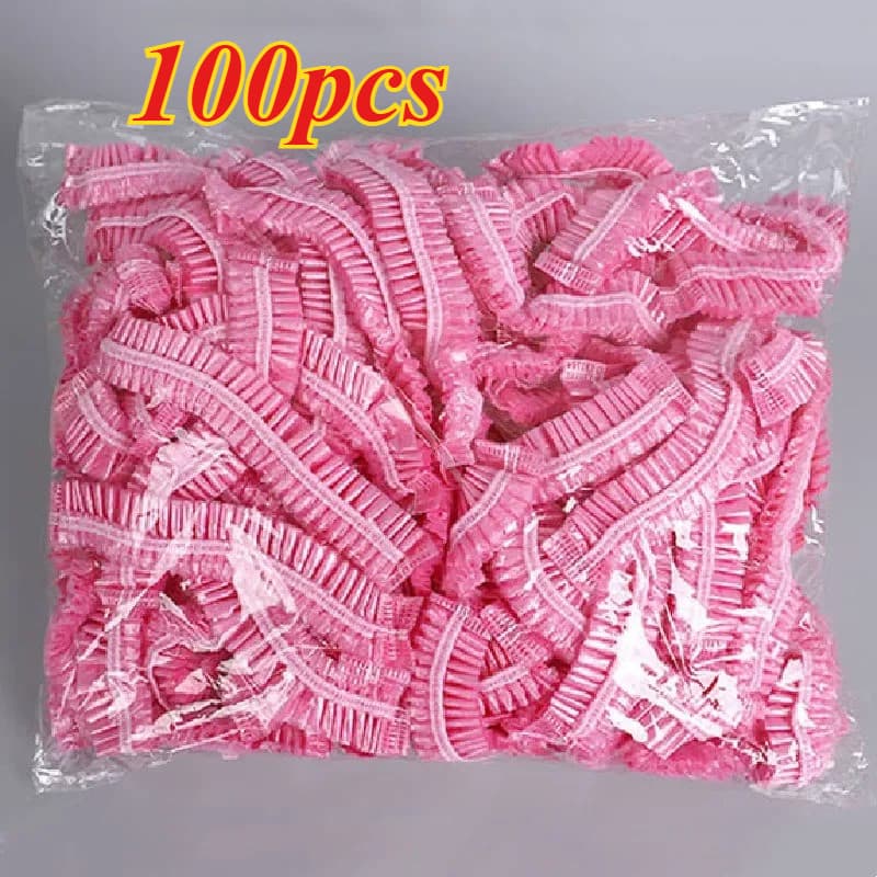 100 Pçs/set Rosa Toucas De Banho Descartáveis Plástico Impermeável Elástico Cabelo Boné