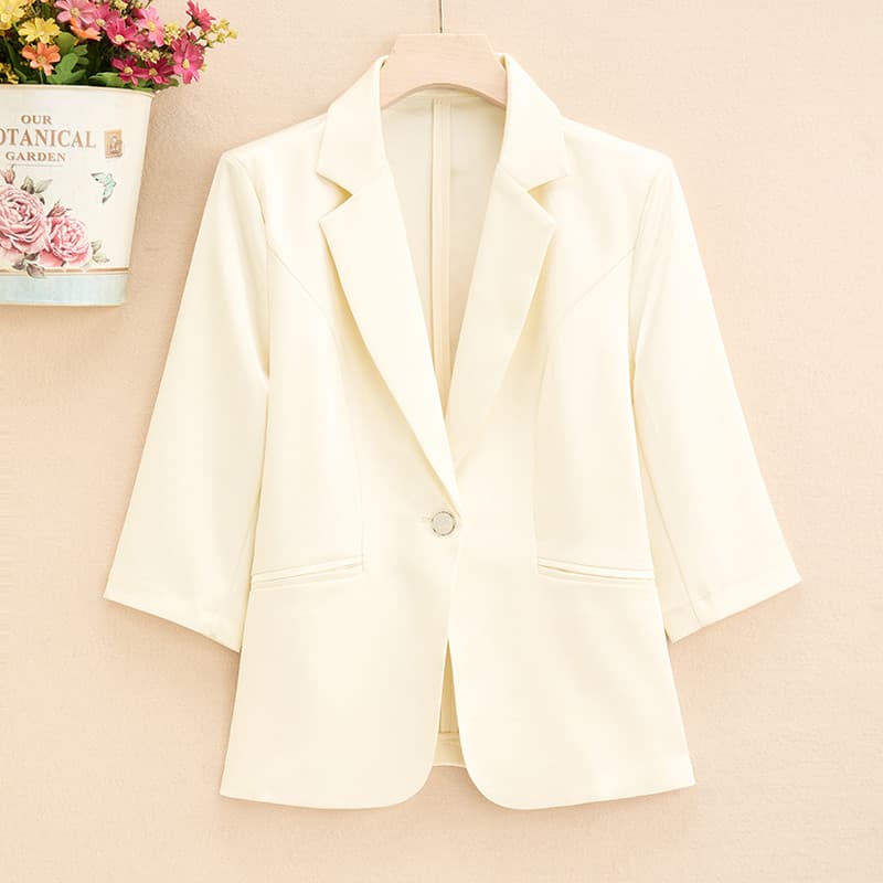 Primavera verão novo estilo High-End cetim um botão manga de três quartos fino pequeno terno feminino jaqueta de cintura