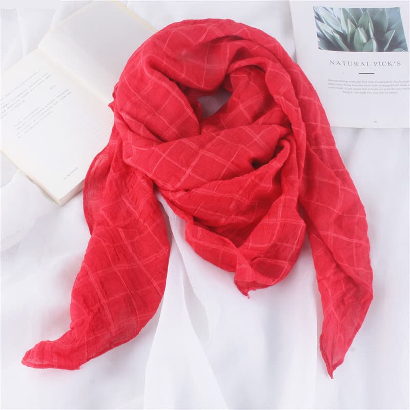 Vermelho outono algodão linho cachecol feminino xadrez decoração lenço de seda xale inverno versão coreana All-Match que