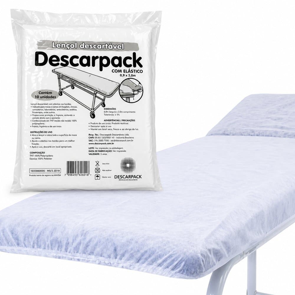 LENÇOL DESCARTÁVEL C/ELÁSTICO 0,90X2.00M C/10UN - DESCARPACK