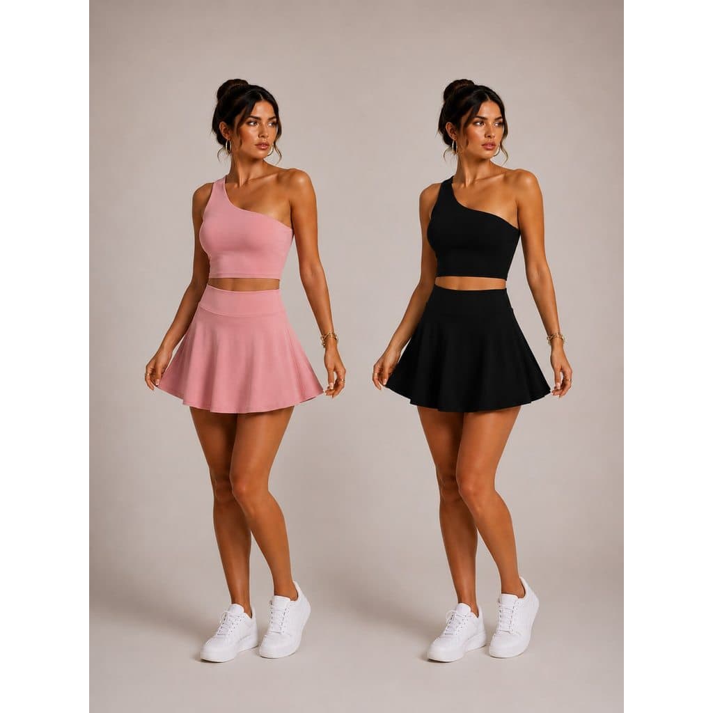 Kit 2 conjuntos short saia fitness esportivo academia tenis beach tenis volei sainha