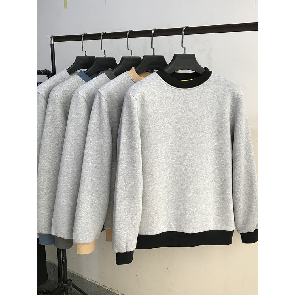 Outono inverno novo estilo costura contraste cor em torno do pescoço forro de lã moletom na moda solto juventude simples