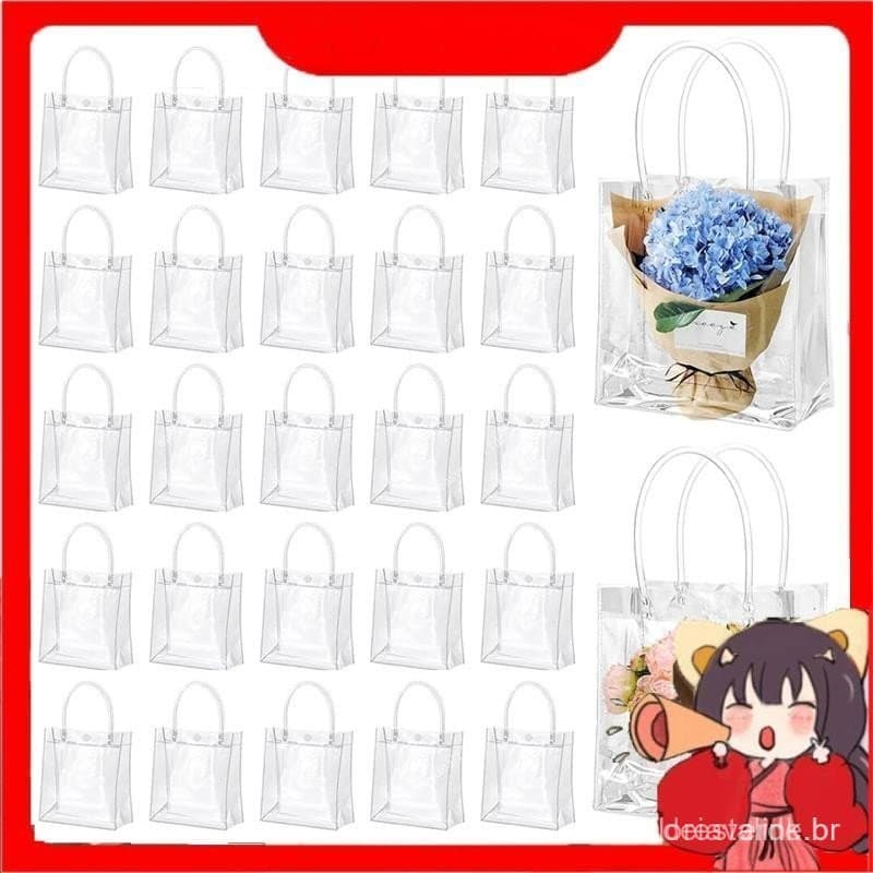 50 Sacos De Presente Claros Dos Pces Com Alças De Plástico Transparentes Reutilizáveis Sacolas Doces Goodie Para O Casam