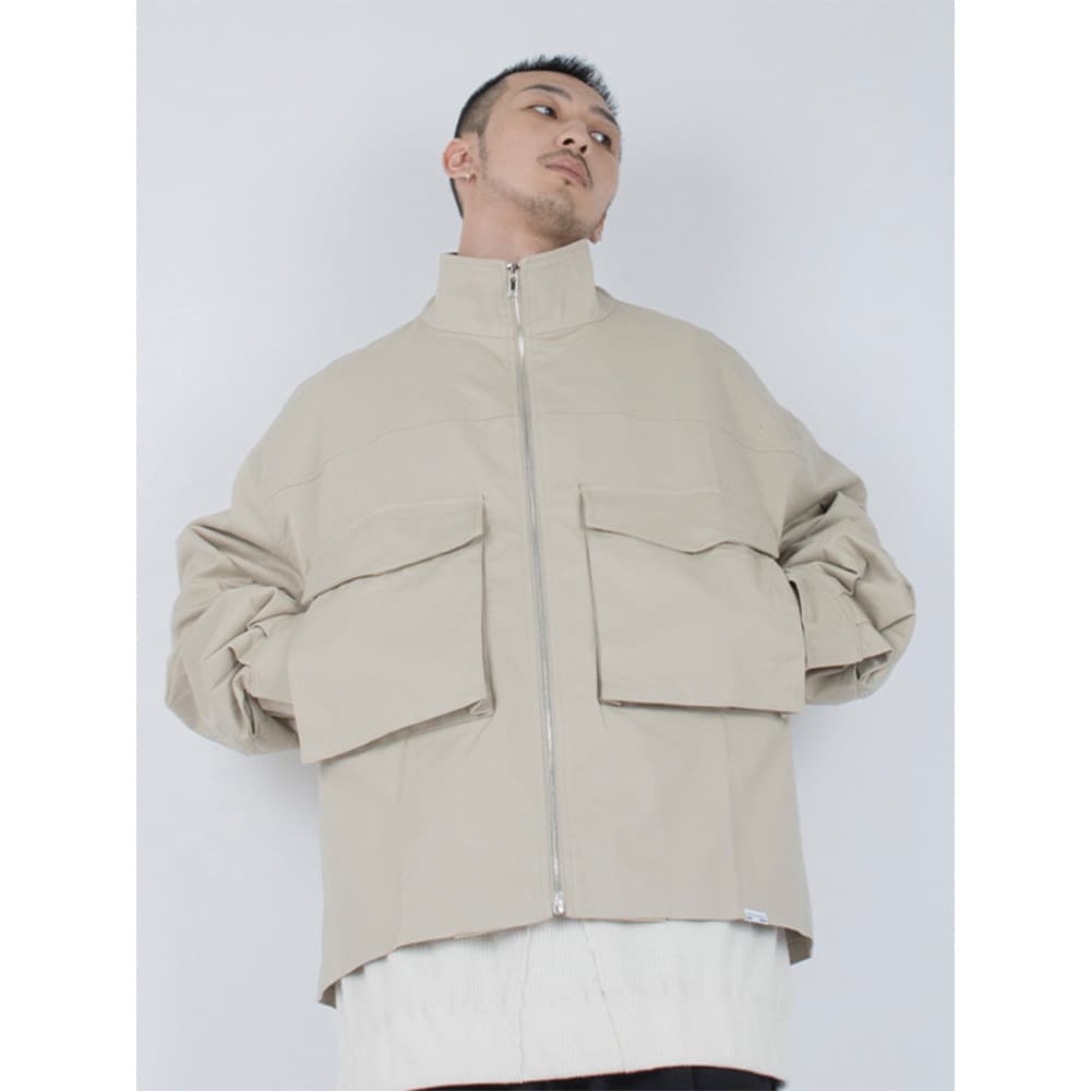 STREAMLET.CHEN: JAQUETA/Bolso Lateral Design de Bolso Tridimensional Gola Alta Casaco de Contorno Curto