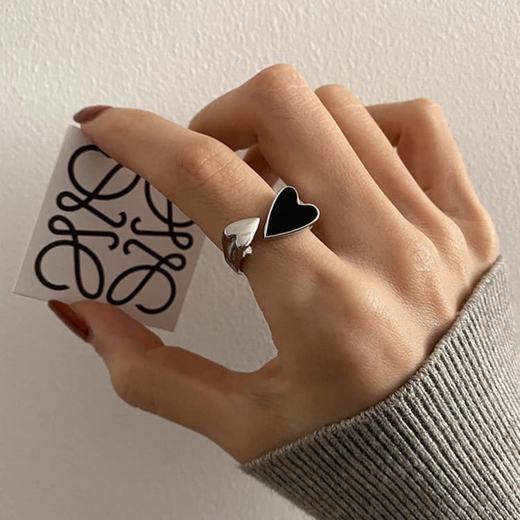 Nicho Design Metal coração aberto anel feminino coreano Retro único simples All-Match elegante anel