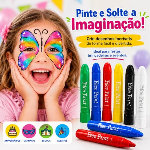 Kit Caneta Pintura Facial Corporal Infantil Adulto Festa Fantasia