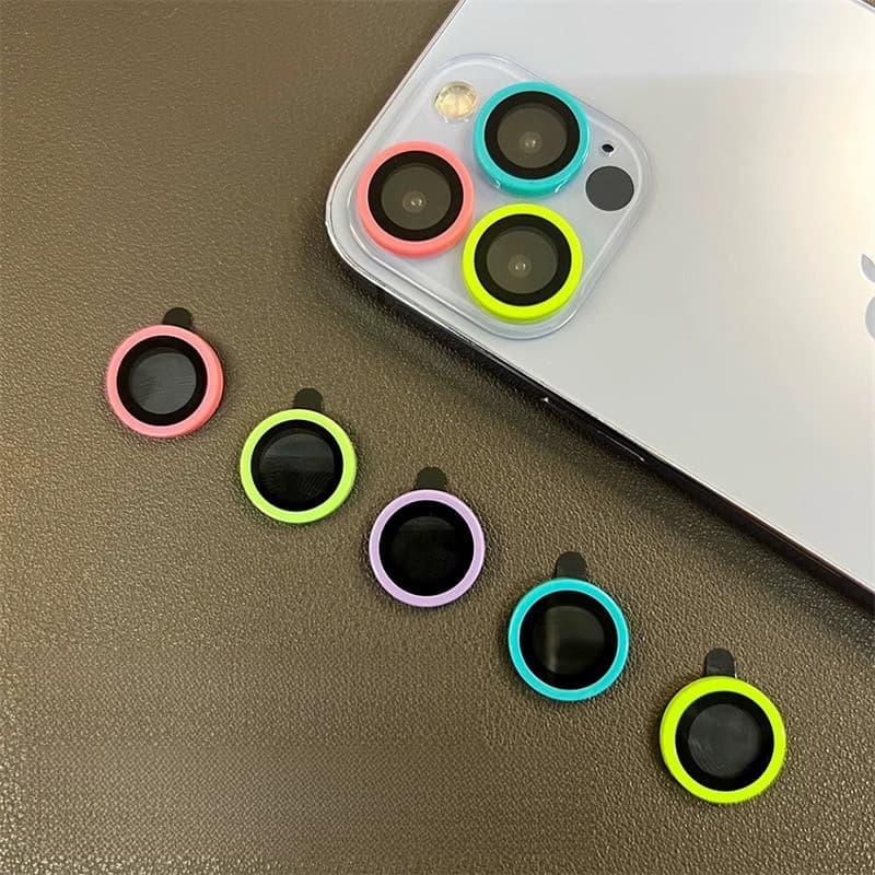 Capa de Lente Adequada para iPhone, Película de Lente Cerâmica, Adesivo de Lente Colorido para Câmera
