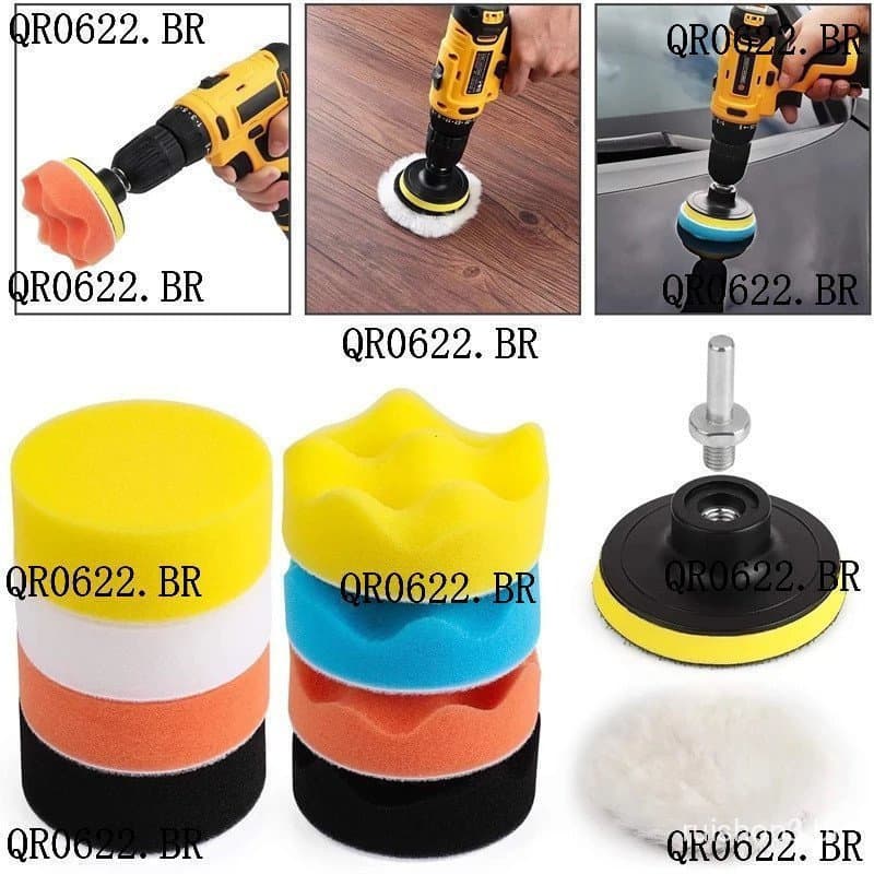 Kit de Polimento 5 e 3 polegadas Adaptador para Furadeira e Politriz 11 Peças S0PQ