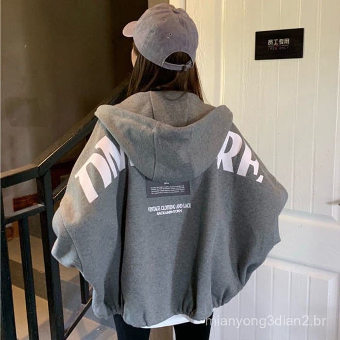2023 novo estilo outono inverno moletom feminino forro de lã engrossado solto bf estilo Preppy zíper estudante Cardigan
