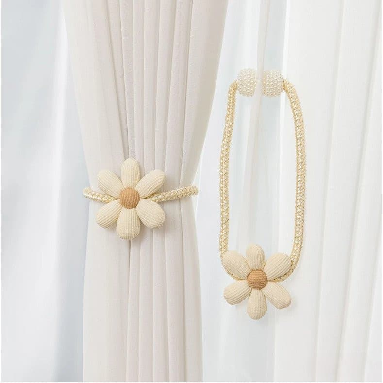 Conjunto de 2 peças de amarradores de cortina florais com presilhas de pérolas - decorações florais duráveis para quarto