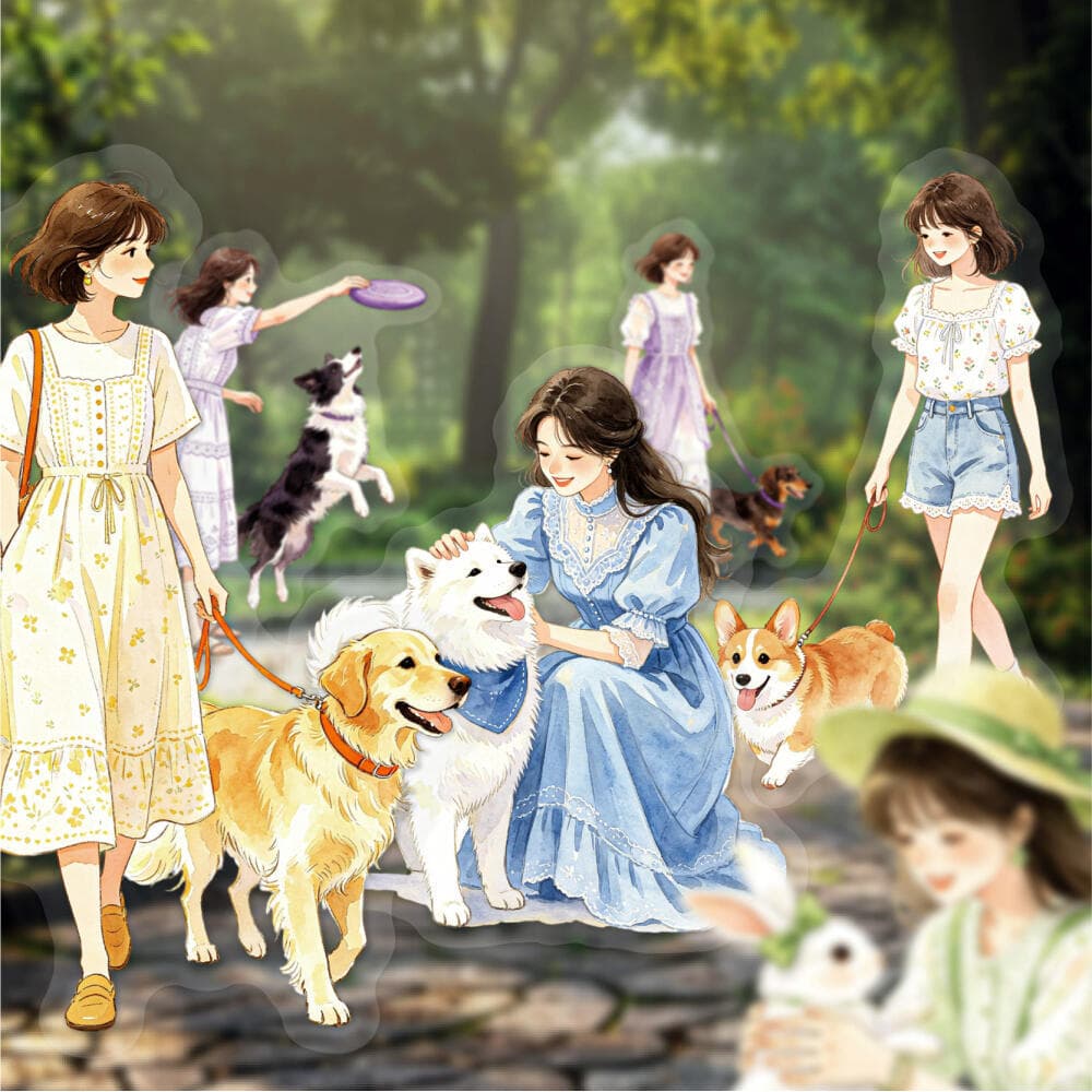 ENWEI 20 Pcs [Série Cute Moments] Vestido Roxo Pet Companion Samoyed Girl Dog Theme Diário Material Decorativo Adesivos