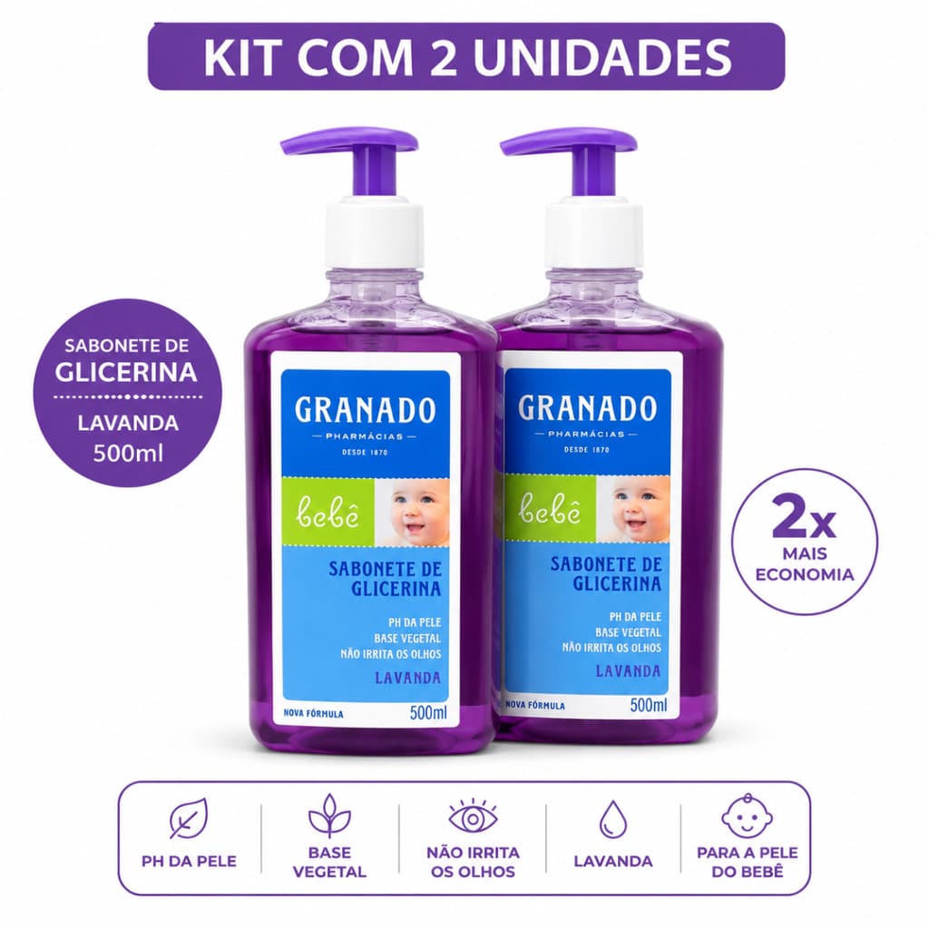 Kit 2 Sabonetes Líquidos Granado Bebê Glicerina Lavanda 500ml