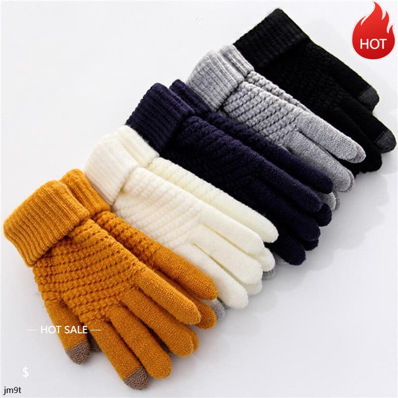 JM9T-Inverno Luvas De Tela Sensível Ao Toque Mulheres Homens Quente Estiramento Malha Imitação Dedo Cheio Guantes Femini