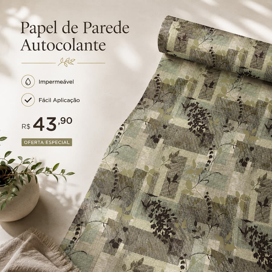 Papel de Parede Adesivo Floral Vintage Lavável Autocolante para Sala 40cm x 6 Metros