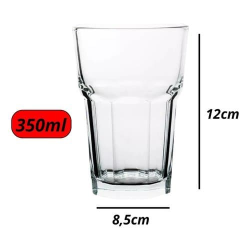 Kit Copo Vidro 350ml Resistente Transparente Uso Diario Bar Casa