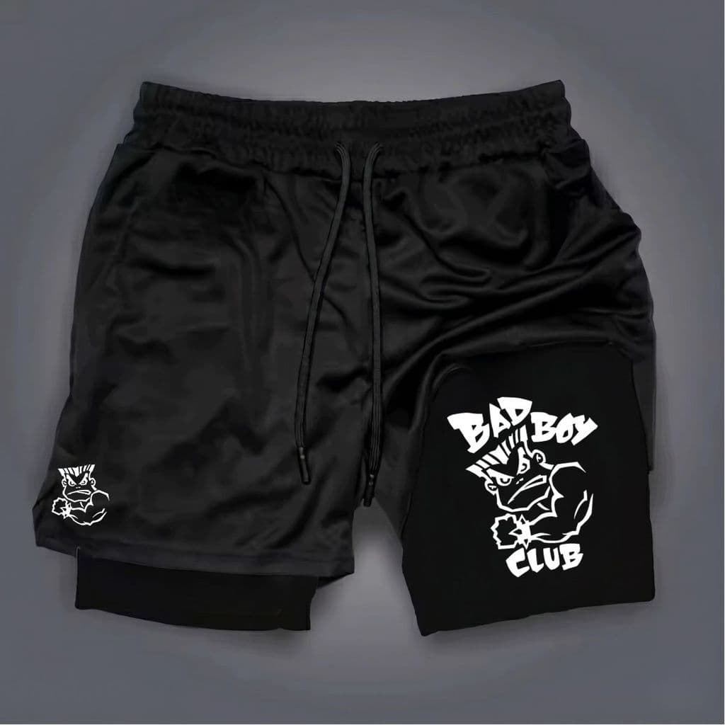 Shorts Bermuda 2 em 1 Estampa Bad Boy Club Para Academia treino e corrida hard muay thai jiu jitsu short dry compressão