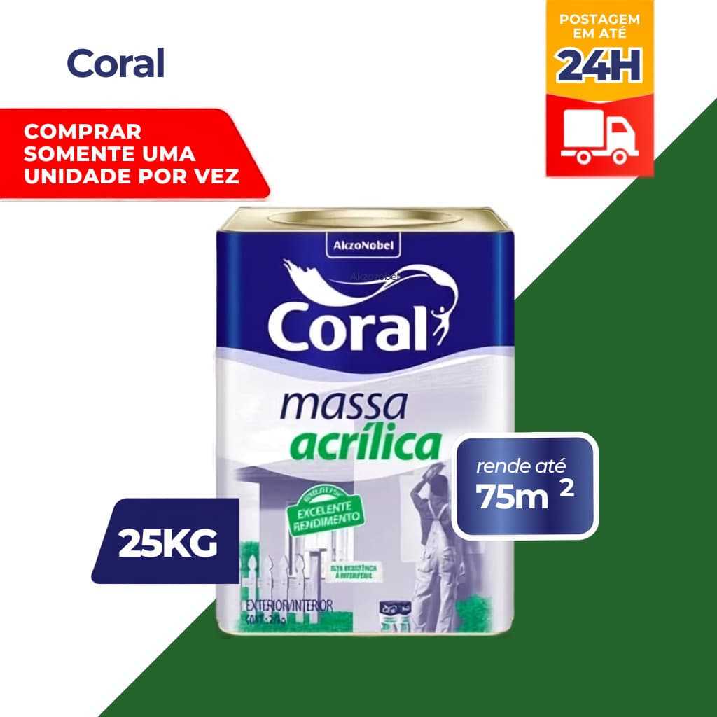 MASSA ACRÍLICA CORAL 25 KG E 5,7KG