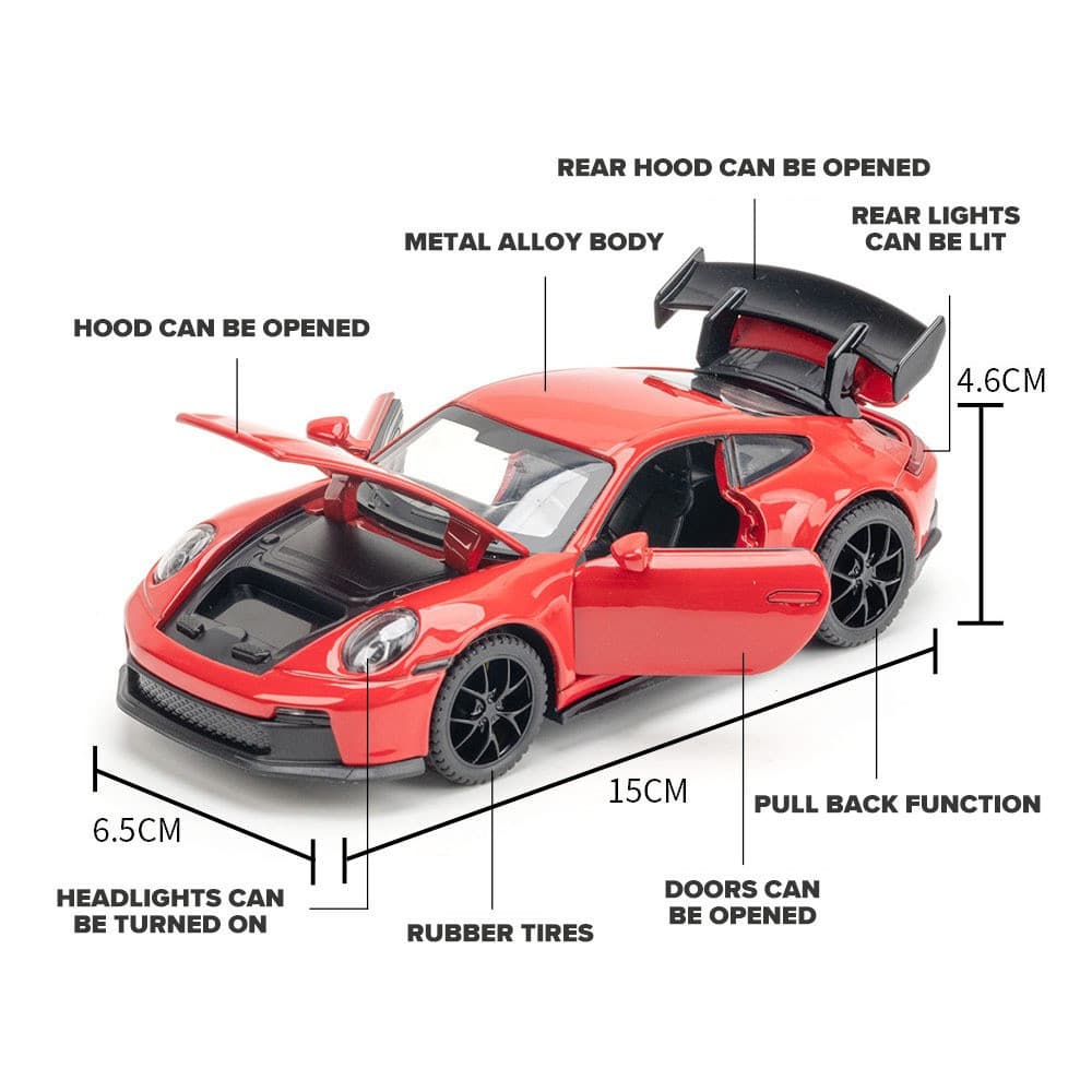 KLT 1:32 Porsche 911 GT3 Modelo de Carro em Diecast, Coleção de Carros de Brinquedo em Liga, Presente para Crianças, Men