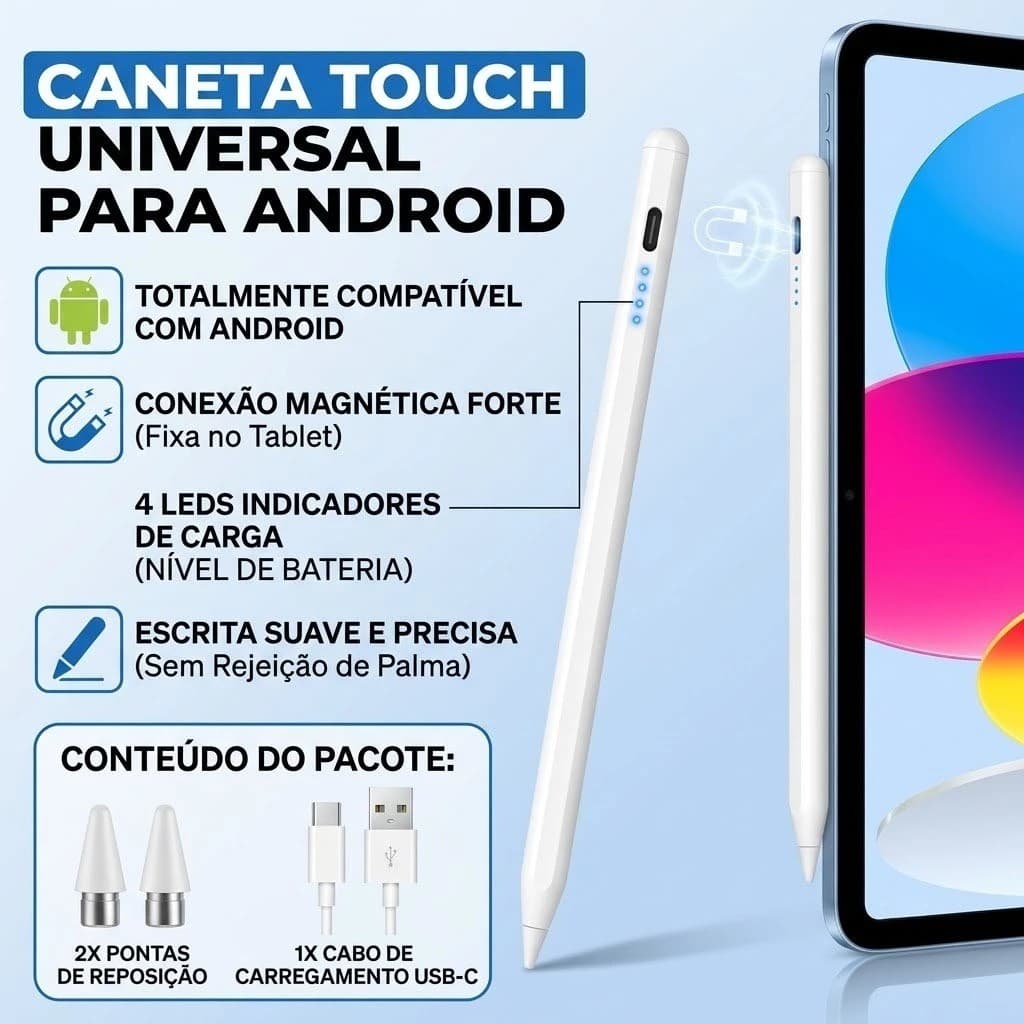 Caneta Touch Screen Ponta Fina Desenho iPad iPhone Android Alta Precisão Universal Design Grafico