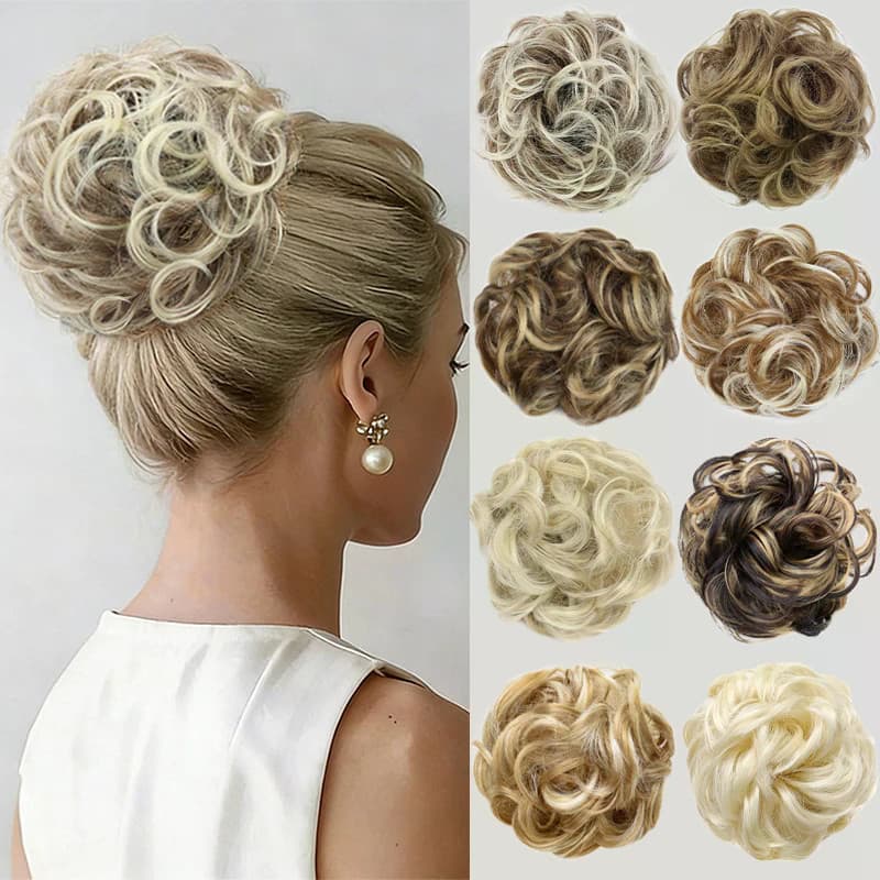 Extensões De Cabelo Sintético Elegante E Leve Bagunçado Para Mulheres , Pães Encaracolados Volumosos , Postiços De Fibra
