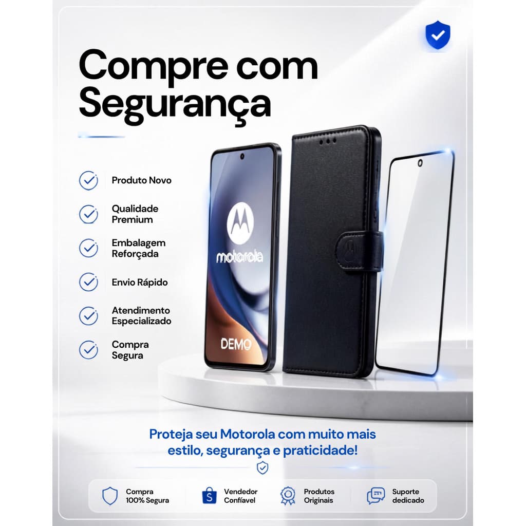 Kit Capa Flip Carteira Premium com Película 3D Motorola