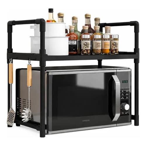 Organizador Cozinha Rack Multiuso 2 Andares Suporte Microondas Prateleira Temperos Bancada Forno Elétrico
