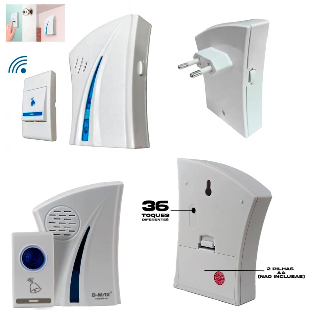 Campainha Sem Fio Residencial Longo Alcance Toque Programável Pilha Elétrica Sensor Casa Condomínio Portátil