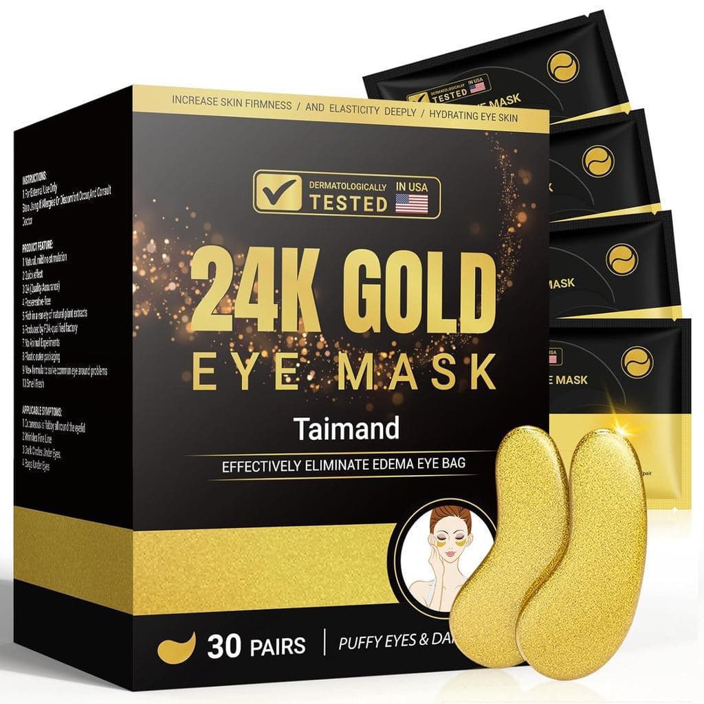 Patches para Olhos (30 Pares), Máscara para Olhos com Ouro 24K para Olhos Inchados, Olheiras, Bolsas e Rugas com Colágen