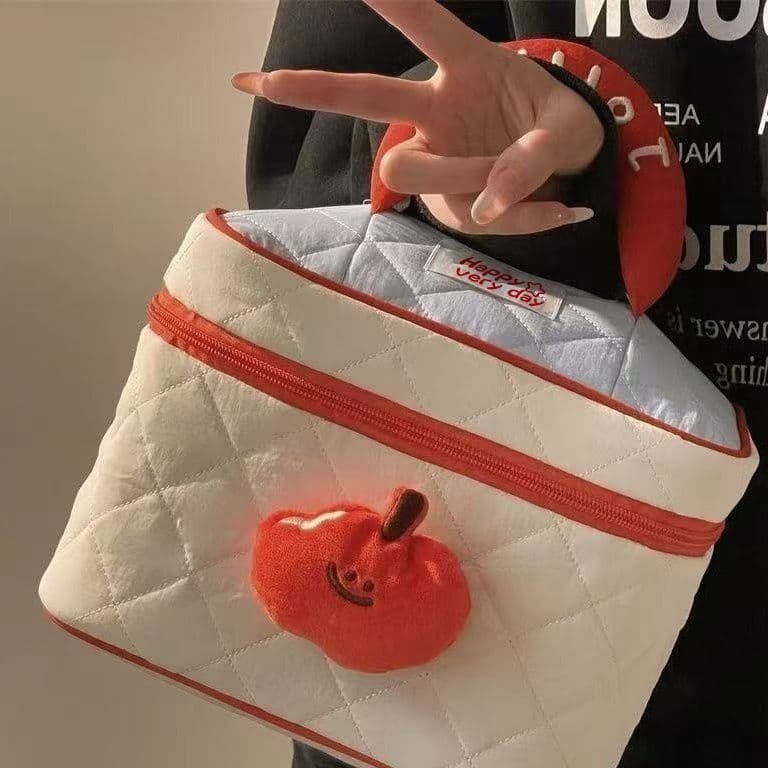 [Jack & Nina] Bolsa de cosméticos feminina fofa portátil Apple Bolsa de cosméticos Bolsa de higiene portátil de grande c