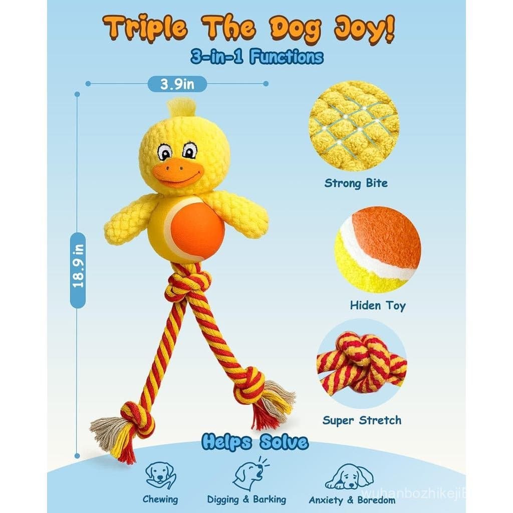 Brinquedo Durável para Cães Swooflia - Pato de Pelúcia Interativo e Fofo com Pernas de Corda, Brinquedo de Limpeza de De