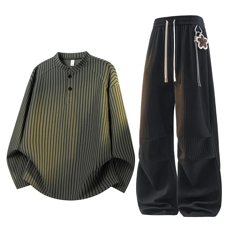 Lasherbell Sports Casual Suit Masculino Um Conjunto Primavera 2026 Novo Estilo Listrado Henry Collar Moda All-Match Cami