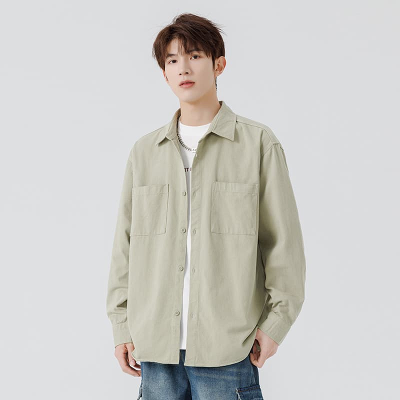 Jaqueta de trabalho de algodão pesado camisa masculina manga longa primavera outono 2026 novo estilo lapela americana ne