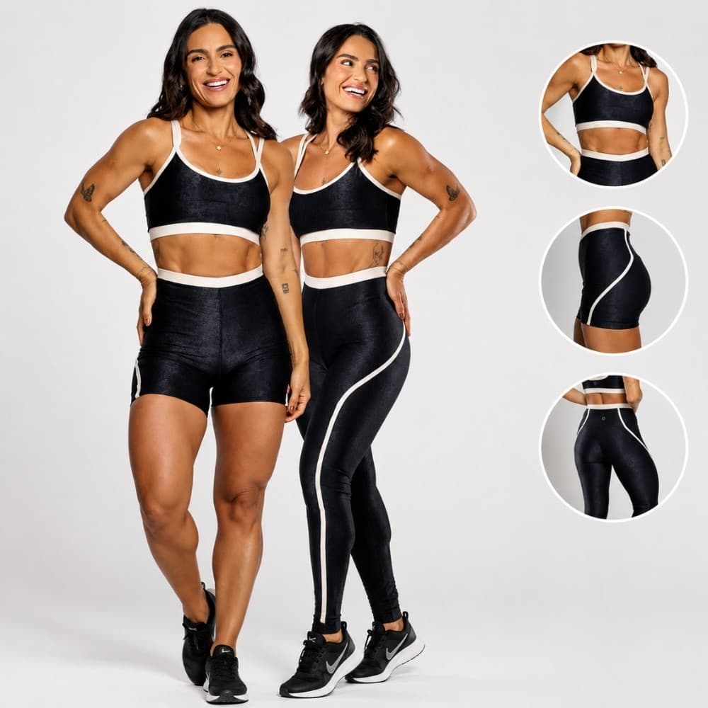Kit  Top + Calça Legging + Short  Fitness Sophia Feminino Adulto De Academia Confortavel