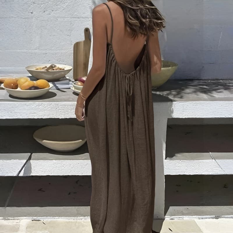 [Estilo Casual] Women's Backless Loose Loungewear Dress Vestido/Sem-Mangas/Relaxado/Feminino